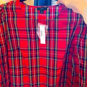 J Crew Tartan Plaid Ruffle Sleeve Top